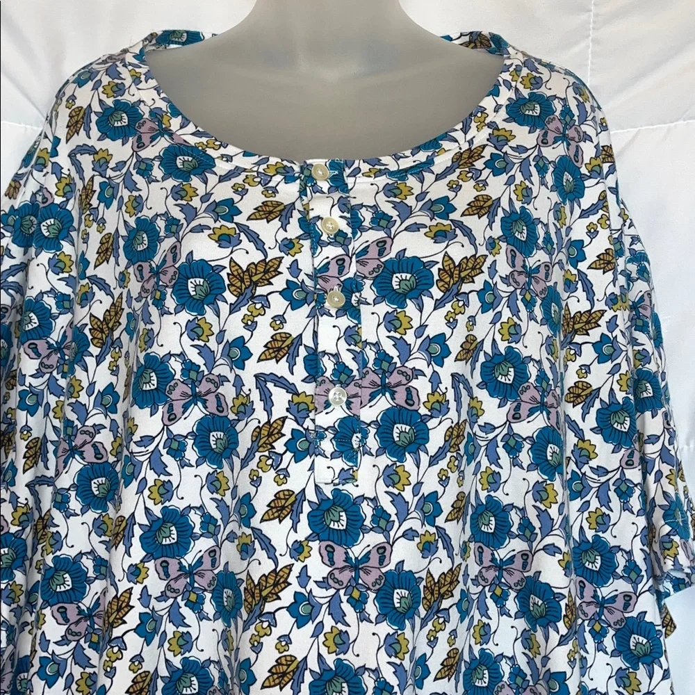 Vera Bradley 2X Jersey Knit Cotton Blue Floral Sleep Shirt - Picture 4 of 9